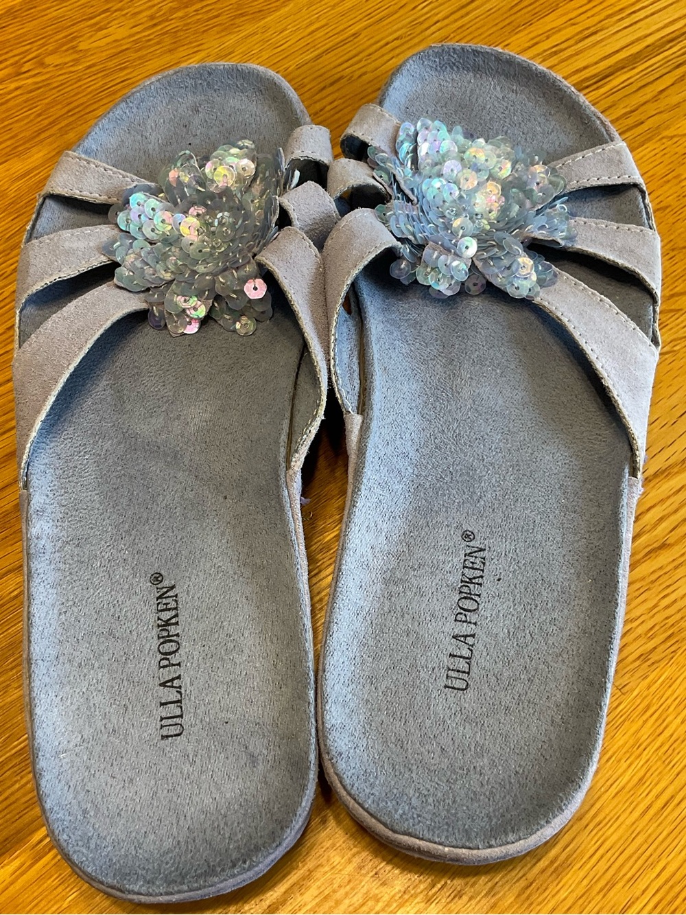 Ulla Popken Suede Slide Sandal Size 9 sequin floral embellishment Comfort